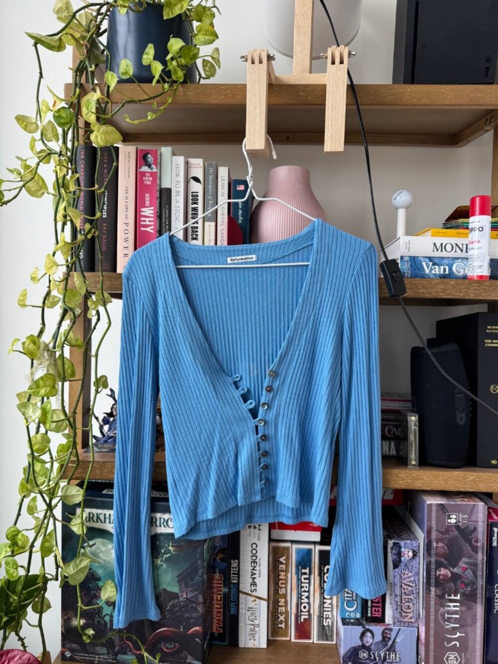 Reformation Light Blue Ribbed Button Front Cardigan - Picture 1 of 3